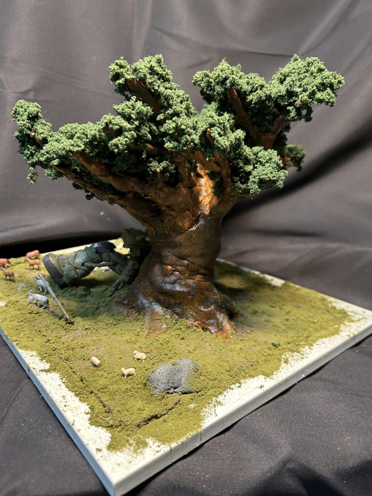 木です。前作のがあまり上手くいかなかったのでリベンジ。とりあえず枝を多く分けることと葉をこれでもかと盛っていくとそれっぽくなります。材料は、葉の部分はギガプランツのダークグリーン、990×2袋、100均で紙粘土、茶色のアクリル絵具2つずつ。ガンプラ買えるじゃねえかorz