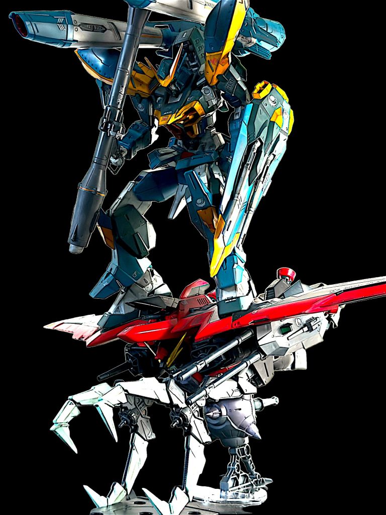 レイダー&カラミティ！ この2体が揃えば、作中の再現をやりたくなりますが、説明書にも組合せの記載があるのは親切です。上のレイダーは支え無しで立った奇跡的なバランスの一枚となりました。