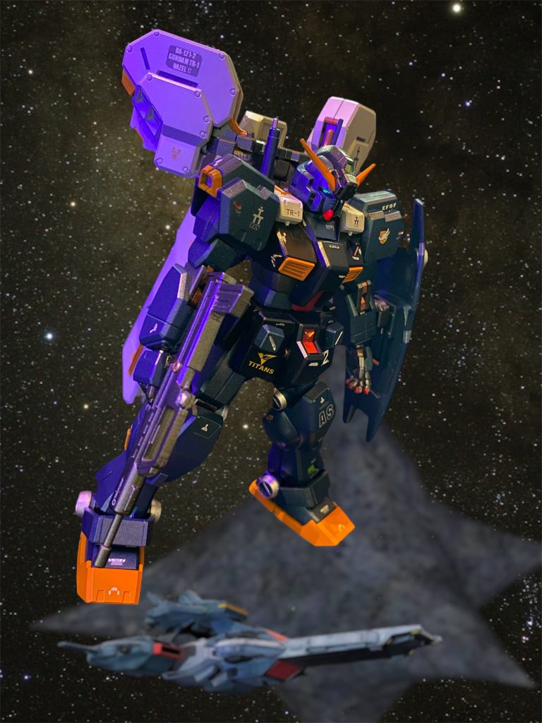 ヘイズル2号機の方では、今回自分の調色したオレンジイエローが、各部のスラスターやダクト、そしてスリッパにビシッとキマッたのが良かったです。この色があるだけてTRシリーズ感が一気に増します！