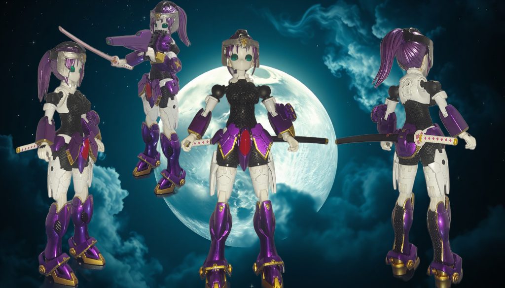 軽装モード頭部は鉢がねとヘルメットに磁石を仕込んでポロリを防いでポニーテールと胸は差し替えです肩は30MMのジョイントでSDの肩アーマーの中を削ってつけてます背中と胸はそのまま30MSのジョイントです