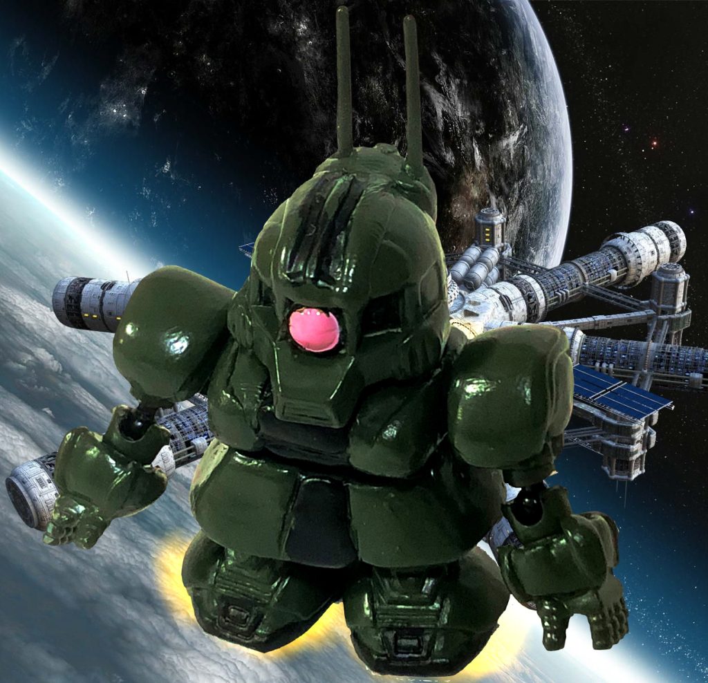 宇宙ステーションをバックにパシャリ。