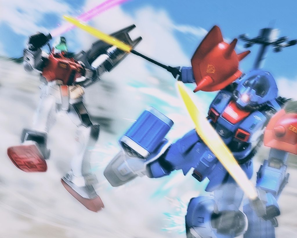 「なんて野郎だっ!!!?」フォルドが後方から斬りかかるが、イフリート改はそれを軽々と片手で受け止める。そして振り払うとフォルドのジムコマンドは宙に飛ばされバランスを崩した。「雑兵風情が…。私を前に身の程を知れっ!!」ニムバスは脚部のミサイルランチャーでジムコマンドを狙うとコクピット内に警告音のアラームが鳴る。咄嗟に反応すると、敵の攻撃に気づき緊急回避をする。「新手か?」ニムバスは攻撃のあった方角を向く。「フォルドっ、大丈夫かっ!?」イフリート改に攻撃したのはルースのジムコマンドだ。ハイパーバズーカの弾は虚しく空を切るが、フォルドからは離れた。「何とかなっ、だがあの機体只者じゃねぇっ!」衝撃で弾き飛ばされたフォルドのジムコマンドは片膝を着くが、機体に損傷はなかった。ライラも立ち上がると再度ビームサーベルを構える。