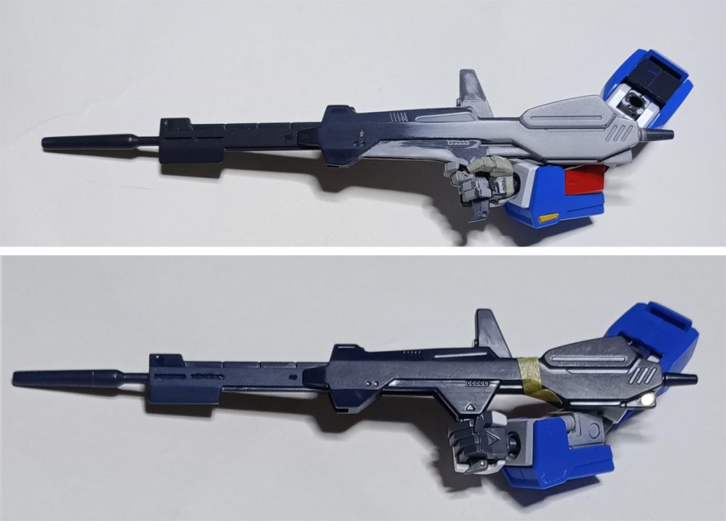 ビームライフルの持ち手周辺を根本を持つ様に改造しました。