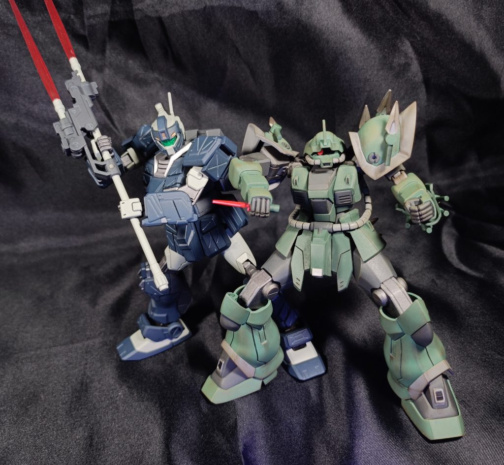 最後はジムストとツーショ。完全に再現できないのはまぁ、ガンプラなんでご容赦ください(zaku-kao4)て事でイフシュナでした。ジオン系MSは緑にして汚すのが癖になりますね。紫作るのが面倒だったのは内緒(gundam-kao10)また次回も見に来てくださいや(zaku-kao7)