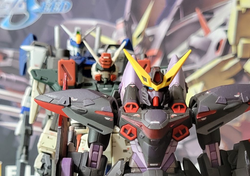 メイン画像。SEEDのOP映像にあるヤツです。これを撮りたかったんですよねぇ!満足!…好みじゃない初期HGのマッチョなスタイルと、ボクのスキルの無さで、製作にモヤモヤするところあったんですが、…なんとか初期GATシリーズ完成までたどり着けて、とても嬉しいです。良く頑張った(爆)