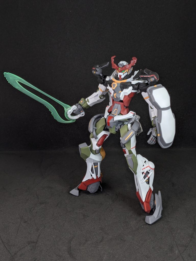 最後はTV版ストーリーブックの表紙風に。調色レシピ白：メカサフヘビィ→msホワイト黒：メカサフヘビィ→ブラック緑：メカサフヘビィ→聖グロリアーナカーキグリーン関節等：メカサフヘビィ黄：メカサフヘビィ→コーラルオレンジ+イエロー緑：蛍光グリーンヒートホーク：ブライトシルバー→イエロー+蛍光オレンジ細かい色分けが多く、塗装は過去1難しかったです…