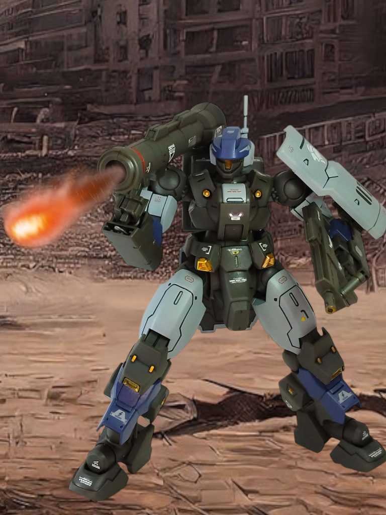 カラーリングは市街地戦用をイメージしつつ、ヒロイックに素のグリーンも無骨でカッコ良いのですが、エリート部隊機ということで変更色のせいで、さらに30MMや境界戦機感が増した感じがします