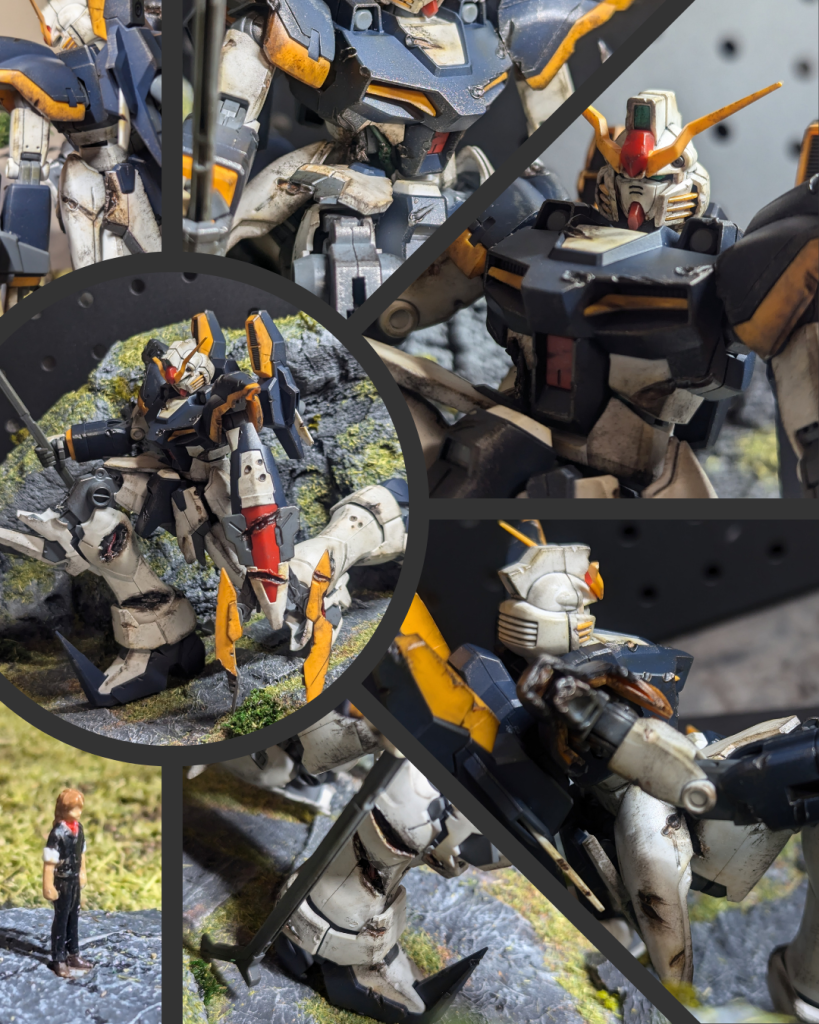 分かりづらいけど右足と右横腹の破損部分から配線出して動力ケーブルが破損した感じを演出しています。