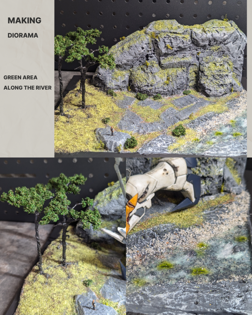 川を作るのが難しくて苦戦しました。次は滝作りたい。あとジオラマをMGのスケール感に合わせるの難しい
