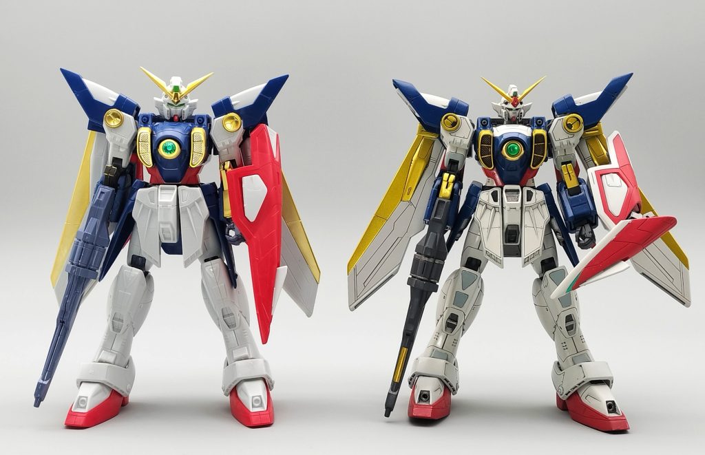 素組みとの比較、頭部のサイズダウンで全体のスタイルが引き締まったのが分かると思います。キットの頭部も形はとても格好良いので交換するかとても迷いました。