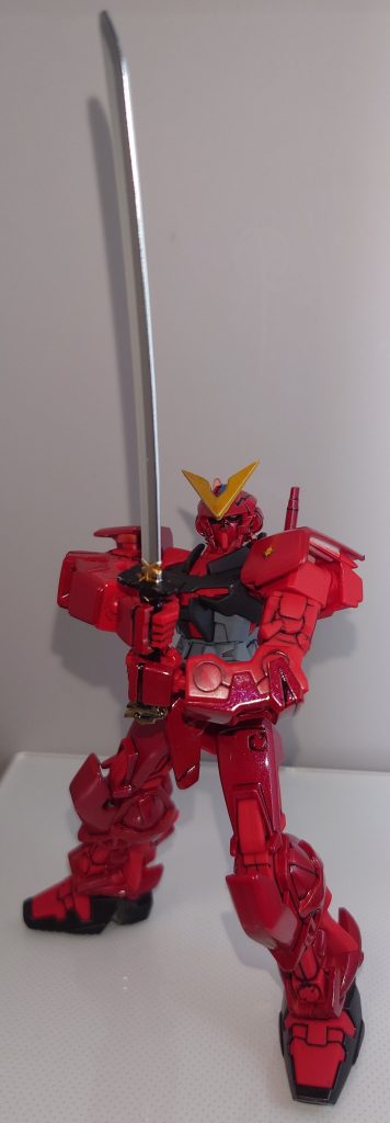 「刀の錆にしてくれるわ！」　この構えをとらせたかった　間合いに一歩でも踏み入れると、ストライクのフェイズシフトも切り裂かれます