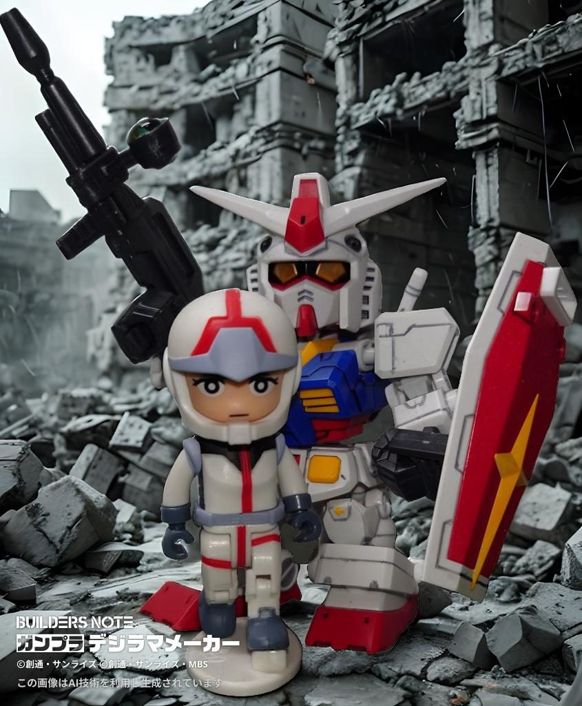 瓦礫の中だと、機体やノーマルスーツの白さが際立ちますね