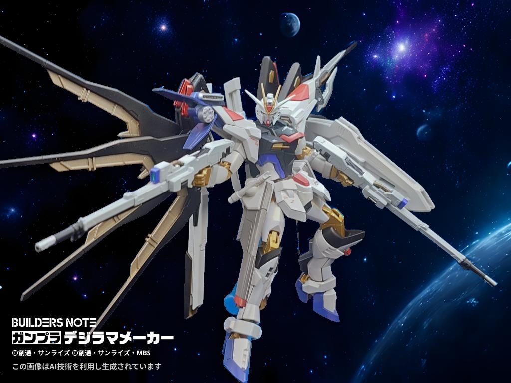 ライフルは何処かで見たような出力可変式の超高威力ライフル。二丁だし連結するしストフリの新型ライフルで間違いないです。 最大出力ならきっとフェムテク装甲だろうが、コロニーだろうがブチ抜きます(爆 デジラマ初使用です。