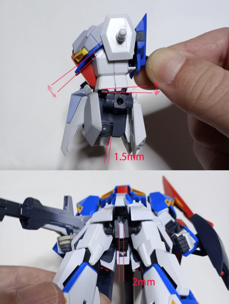 股関節部分を突き出すような感じに変更しています。また関節の間隔も肩幅に比べて狭い感じがしたので2mm延長しました。ちょっと力強くなったかと思います。ついでに胸もバストアップ