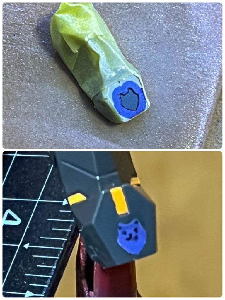 シールのフチを使ってマスキング顔は爪楊枝をさらに尖らせ乗せるように顔を描きましたカワイイでしょ😂💦