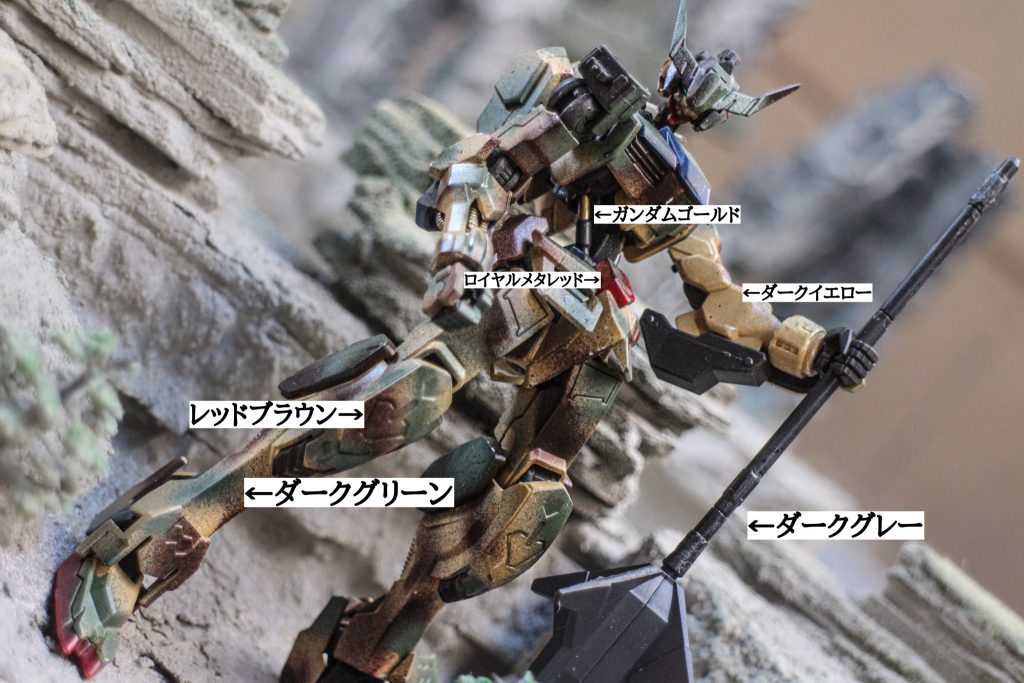使用した、ガンダムマーカーは、シャインシルバー ・ガンダムゴールド・ロイヤルメタレッド・ダークイエロー・ダークグリーン・レッドブラウン・ダークグレー・マーカースミ入れになります