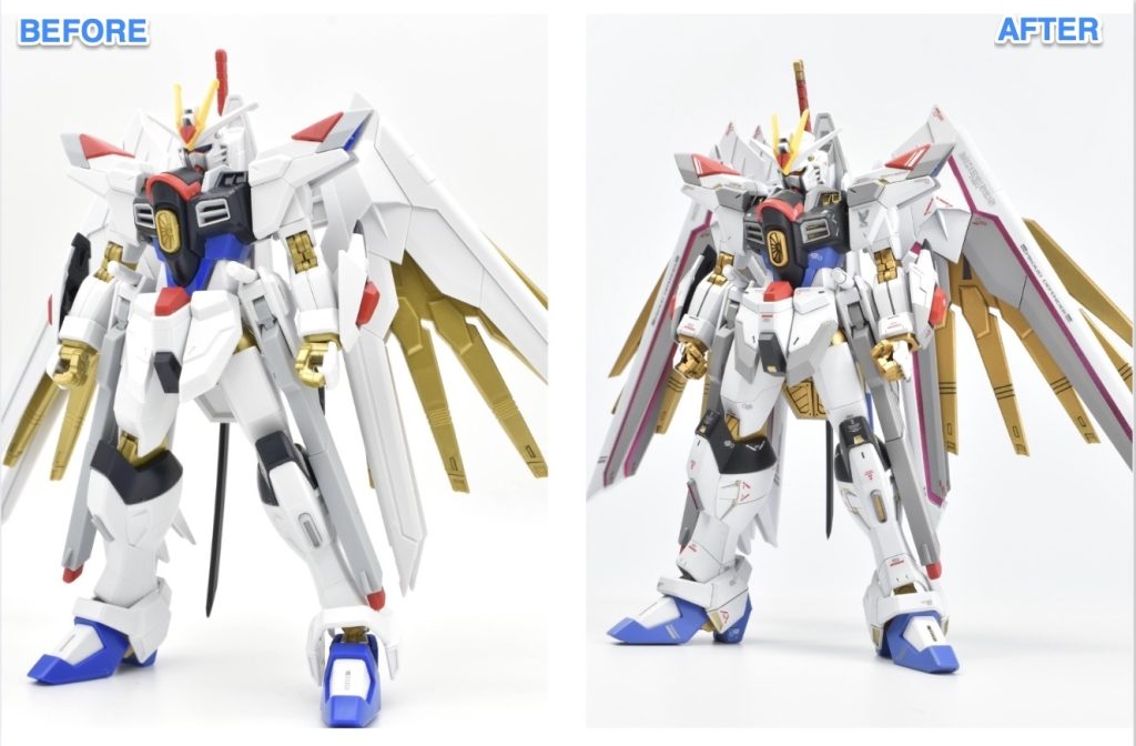 まずは、HG 1/144 マイティーストライクフリーダムガンダムのビフォーアフターです。