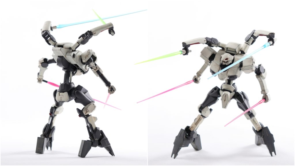 展開したサブアームは後ろから見るとこんな感じです。学園の決闘では対戦相手をなます切りにするところを見せてくれるでしょう。サーベルの色がルール違反?見た目の為には仕方ない仕方ない!今回のモチーフは皆様ご存知、スターウォーズEp.3に登場のグリーヴァス将軍でした。