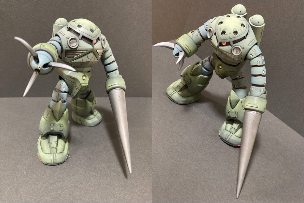 最後に、なんかかっこよく見えそうな角度からパシャリ。（2.24　写真を変更しました。前のは斜めで見づらかったので...）良いカメラ持ってればもっとかっこよく映してあげられそうなのですが、すまんなズゴック。次は何作ろうかな！