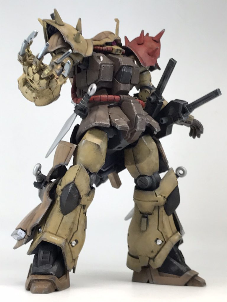 HGUC イフリートナハトエアブラシ全塗装＋ウェザリングいや…これ黒部分と関節成型色だわ…レッド部分もこの少ない箇所でエアブラシを使用することはないので…たぶん筆塗りの可能性大😅難易度　★★☆☆☆作業時間　★★★☆☆敷居の高さ　★★★★★