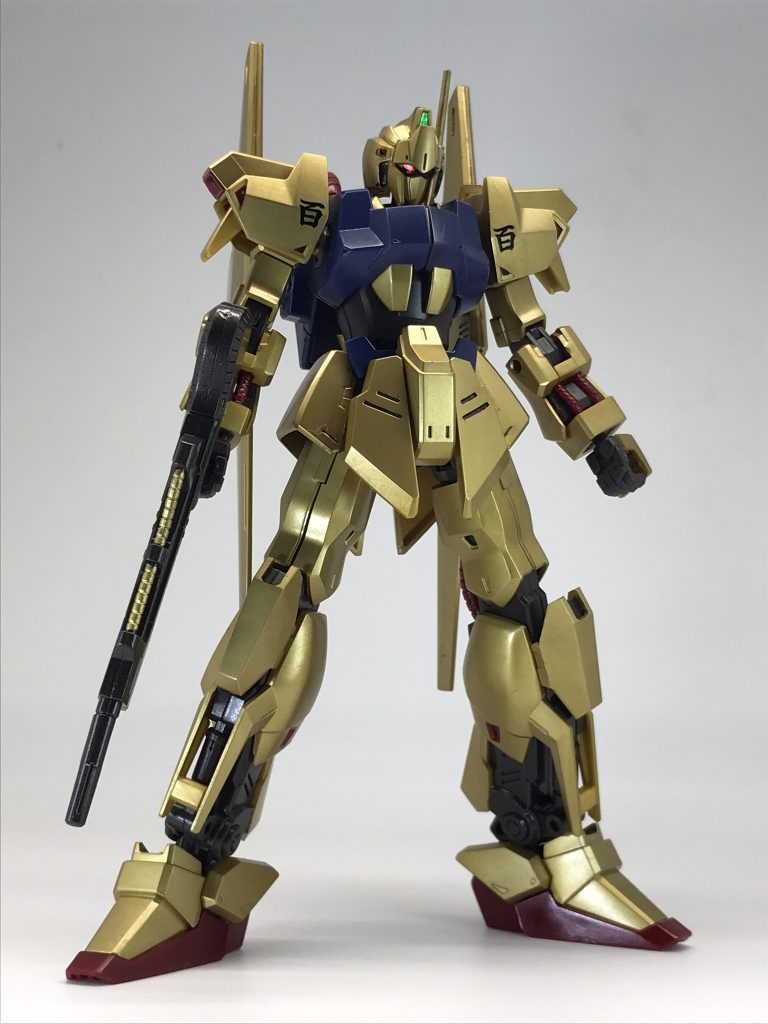 HGUC 百式（新）メタルカラー（金色）エアブラシランナー塗装（トップコートなし）難易度　★☆☆☆☆作業時間　★☆☆☆☆敷居の高さ　★★★★★