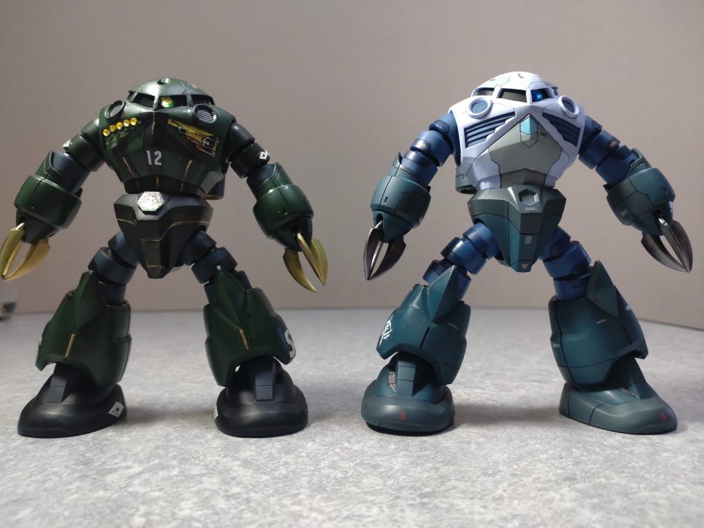 最後に前回作った量産型ズゴックと2ショット。今回はプラモの、ガンプラの自由を体現できたと思います！ご覧頂きありがとうございました😌