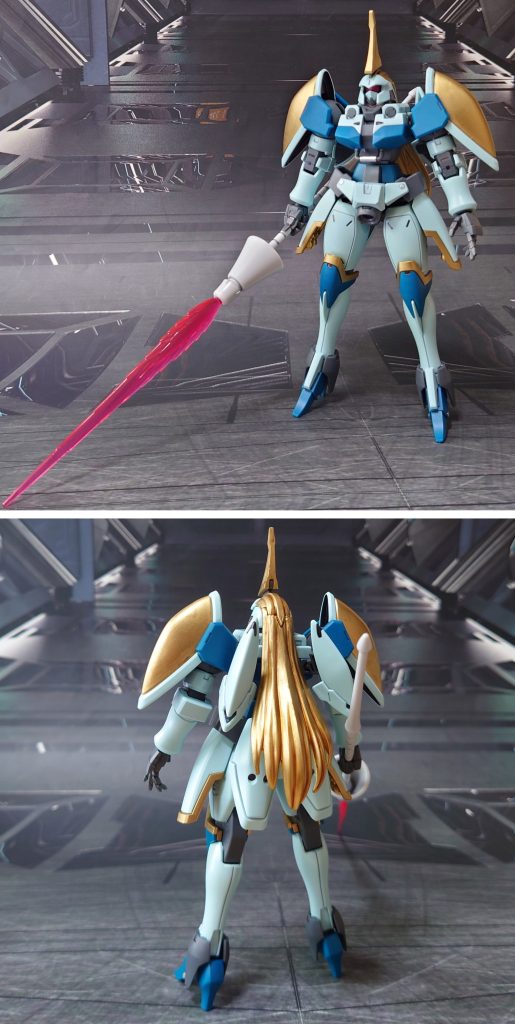 レオールの前後ろ。こちらも特に工作無し、アンテナのフラッグを切り落としたのみで、片刃ニッパーとガンダムマーカー、その他マーカーでサクッと完成させました。