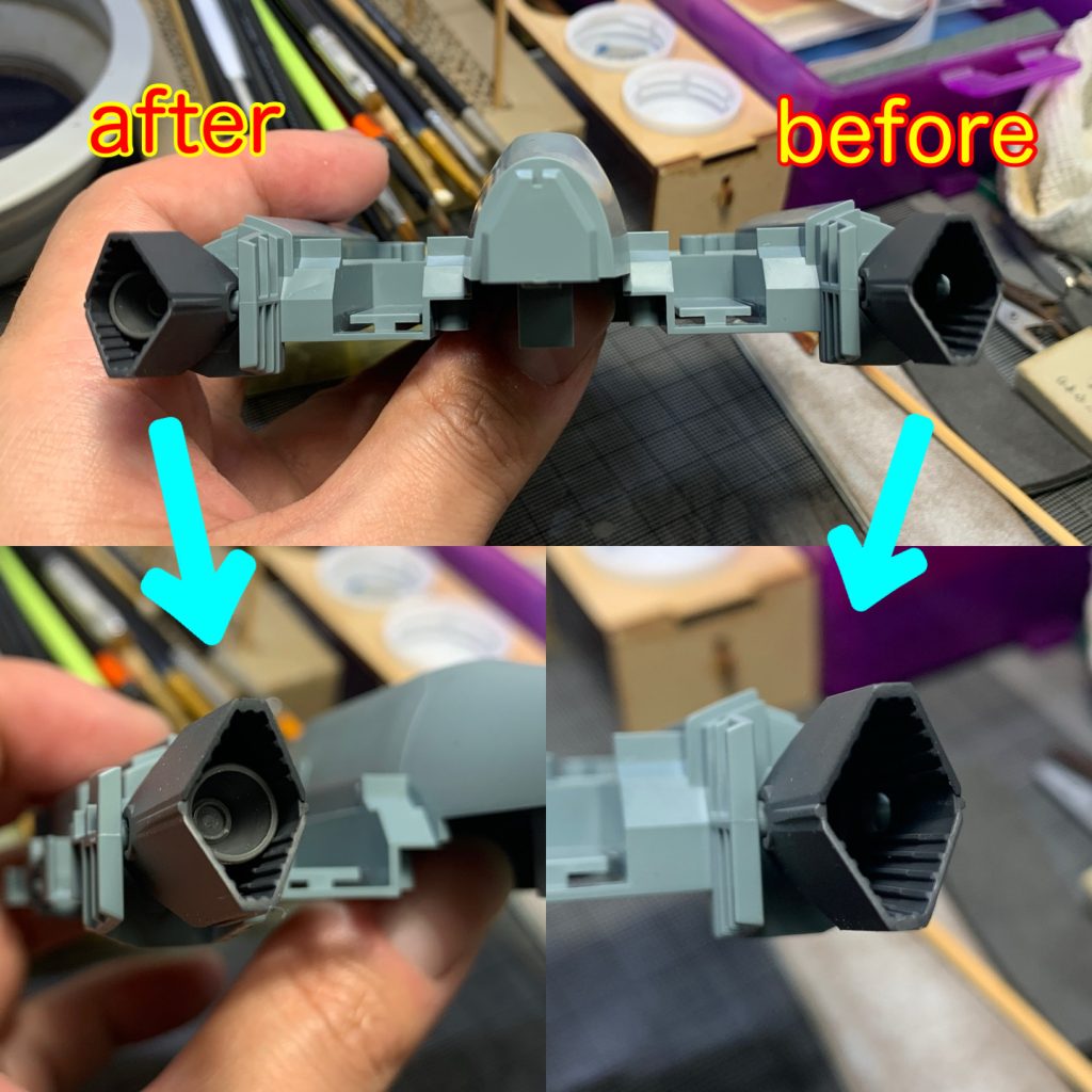 左右のバーニアにも市販パーツをバーニアを追加しました。