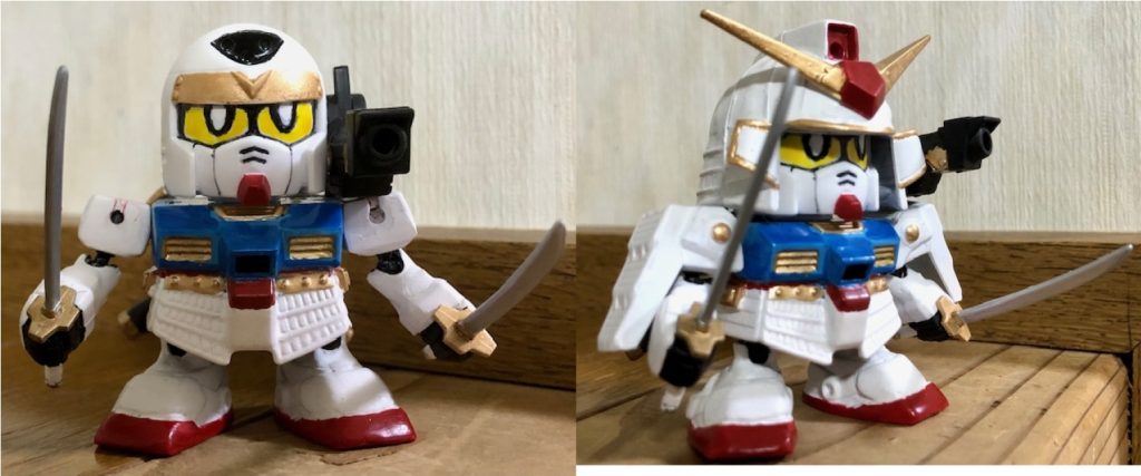 これが今回の目玉、「ショルダーキャノンモード」です。二刀流で戦う時にタネガシマバルカンが余剰パーツになってしまわないように背中のバックパックに搭載できるようにしました。