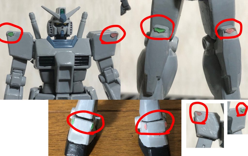 小説版の記述をもとに両肩と両膝、両足に識別灯を付けました。識別灯にはHアイズを使用。