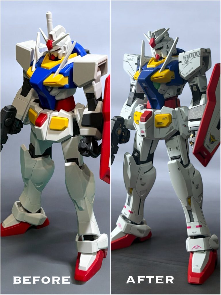 まずはビフォーアフターをご紹介‼️1/144スケールになりますので、オーバーデティールになりすぎないように、慎重にスジ彫りしました。