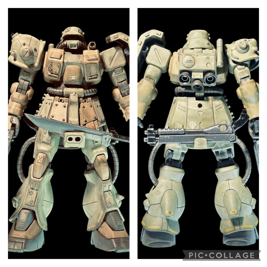 スパイクと盾は逆に付けました。右利きならタックルは右肩だよなぁと。フロントスカート下に装備した近接武器は山刀をイメージして作りました。リアスカートのショットガンはケンプファーのです。