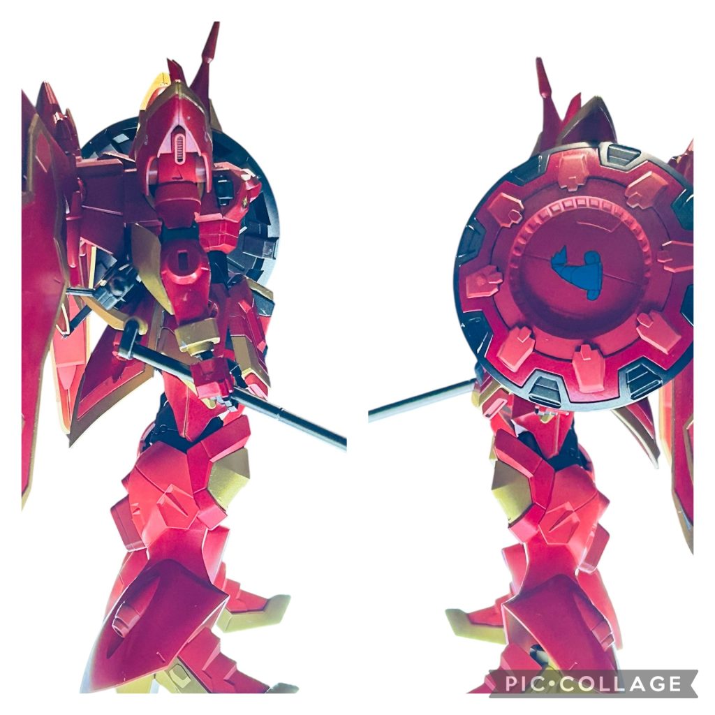 塗り分けは細かくやりました。マスキング地獄‥盾のマークはなんか騎士っぽい鉄血のです。