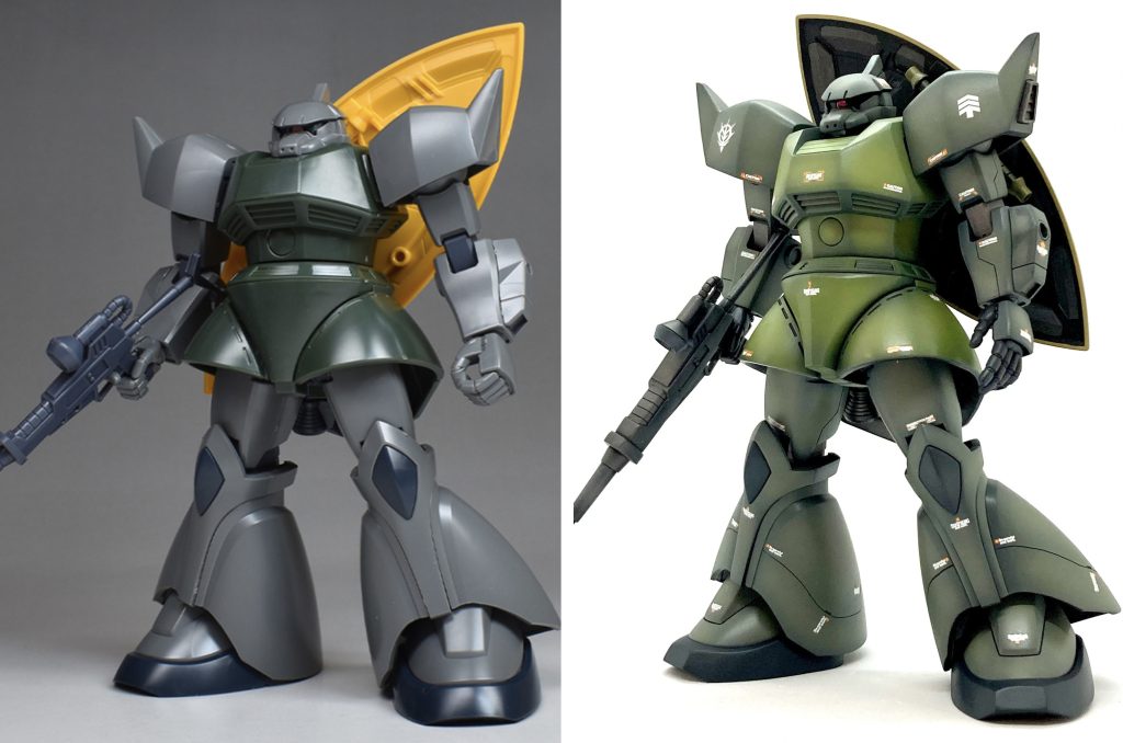 素組みとの比較。昔から「出来の悪い子ほど可愛い」と言いますが、HGUC 1/144 ゲルググ…   かなり可愛いですよぉ〜   伸び代の宝庫です😅最近のリバイブ版のザク、グフ、ギャン、etc..ぜんぜん可愛いくないですもん😆w