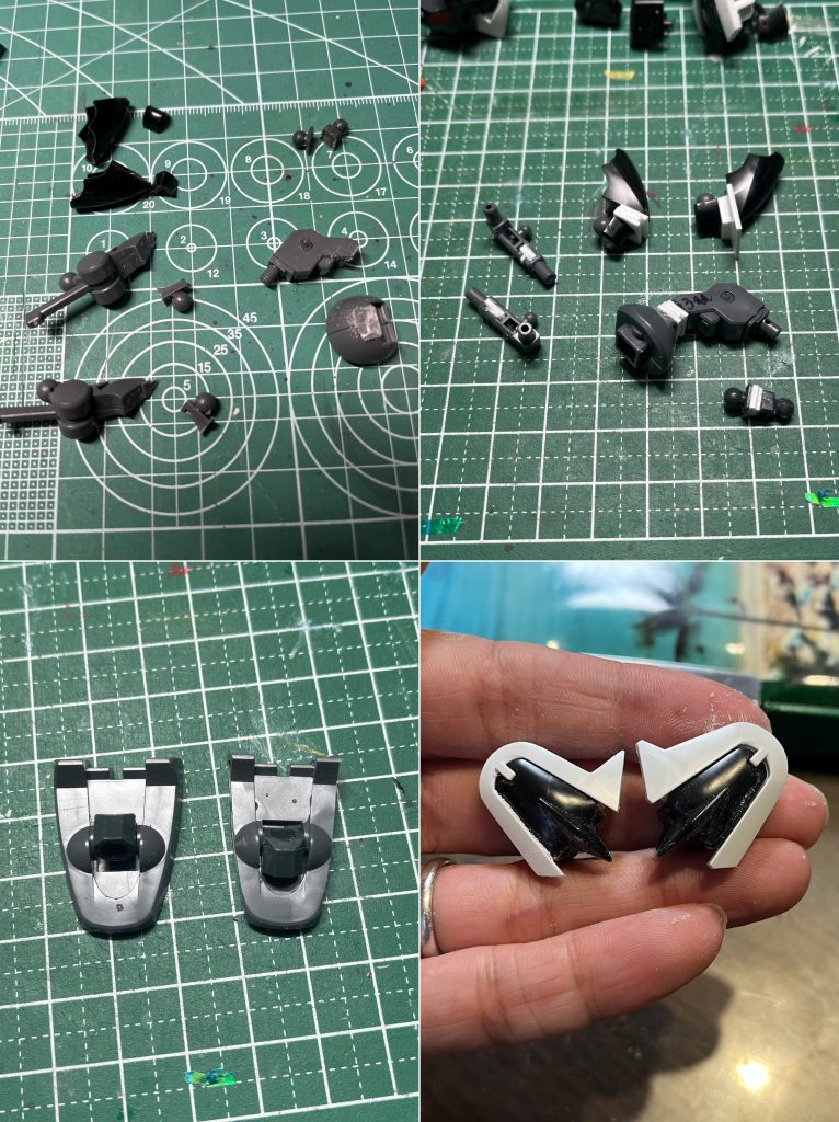 左上：とりあえず切断右上：とりあえず延長してみた左下：左が加工前　　右がシャープ化右下：左が小型化　　右が加工前