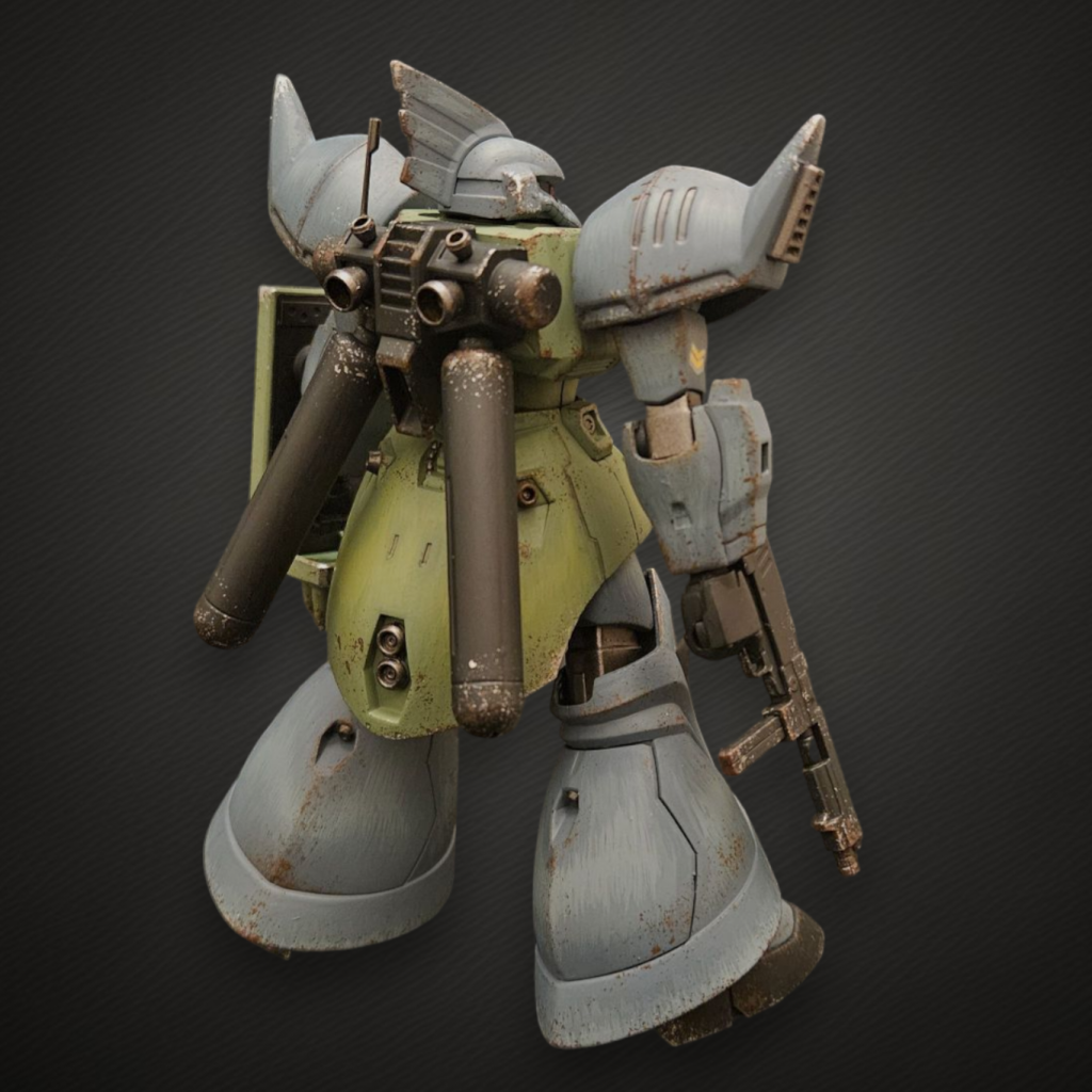 後ろから。スカートも細かく金属色で塗分けてます。