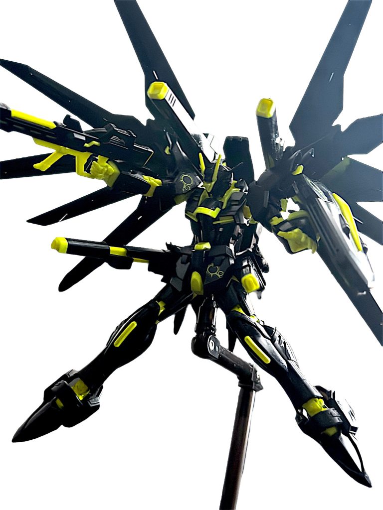 ハイマットフルバーストのポーズ。 全体的に黒色なのもあり、なんだかダークフルバースト！みたいな感じに(^_^;) 黄色の差し色がいいアクセントになっています^_^