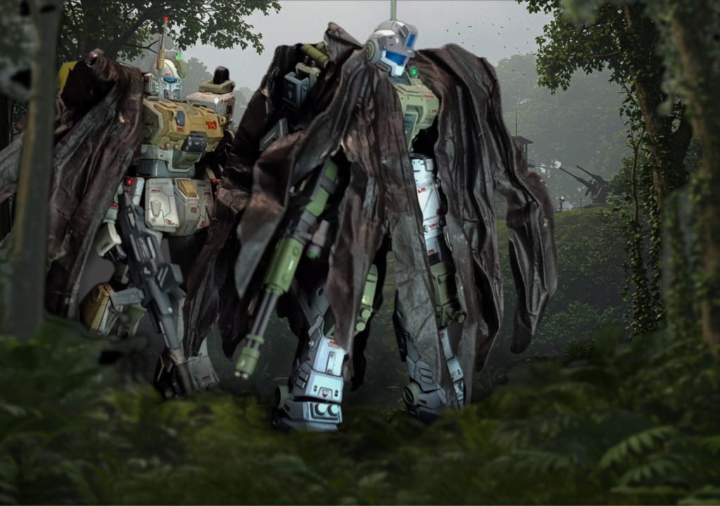 まだ友人から受け取れていない陸ガンを追加すれば小隊完成です(Ez8のカラーリングに寄せたつもりです) 。