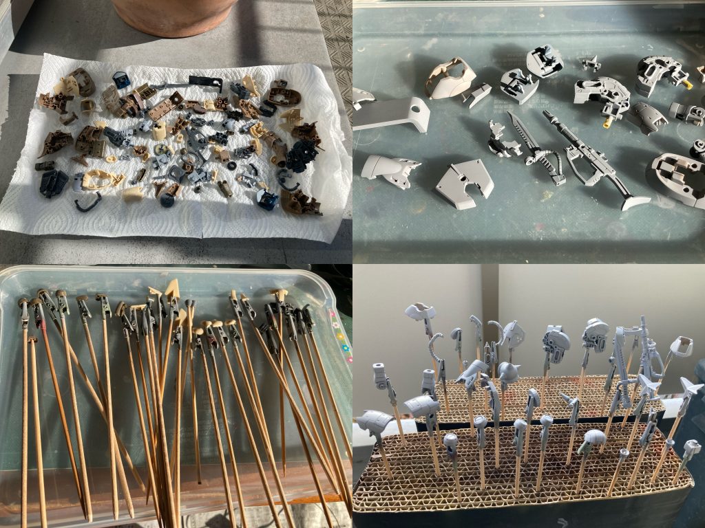 まずは各パーツの処理をし、諸々やらかしながら、遠回りしながら加工完了からサフ塗装実施