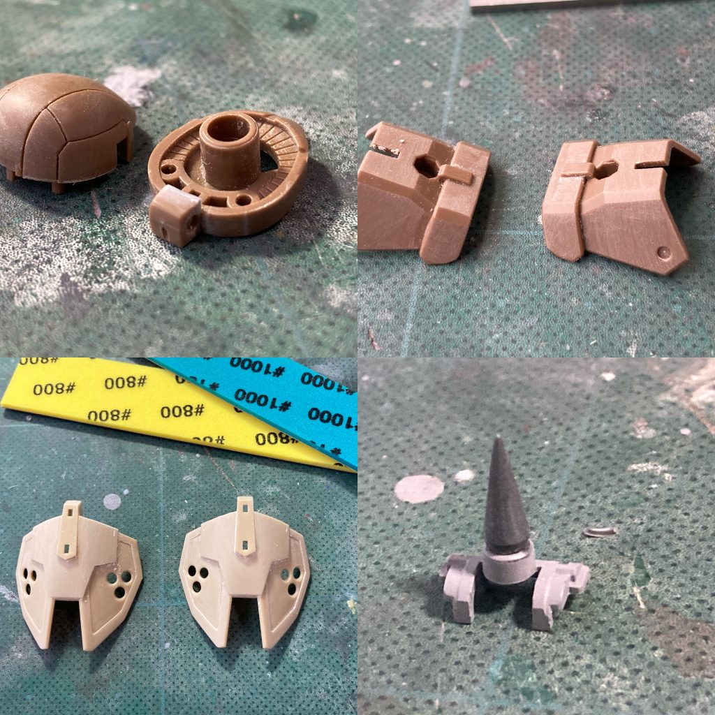 各パーツのヒケ処理、ヤスリがけから開始スパイクは先鋭化