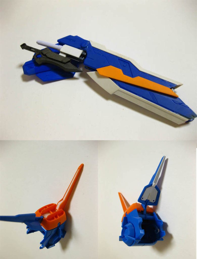 特徴的な、肩アーマー兼スラスターは、プラ板でディテールUPタクティカルアームズは、接続部分をいったん切り離して、フラットにしてます。