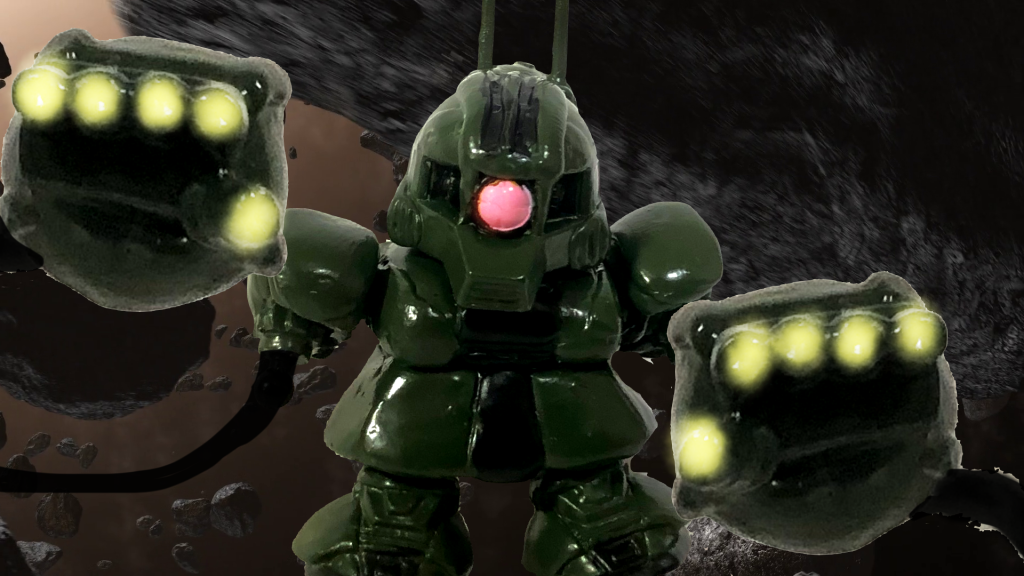 腕部はビーム砲の支持ユニットとして使用され、肘から先にはジオングの規格による腕型有線式ビーム砲が取り付けられた。有線式ビーム砲自体の小型化が実現していない為、外見は腕が異様に大きいシルエットとなり、「マウンテンゴリラ」の別名で呼ばれた。