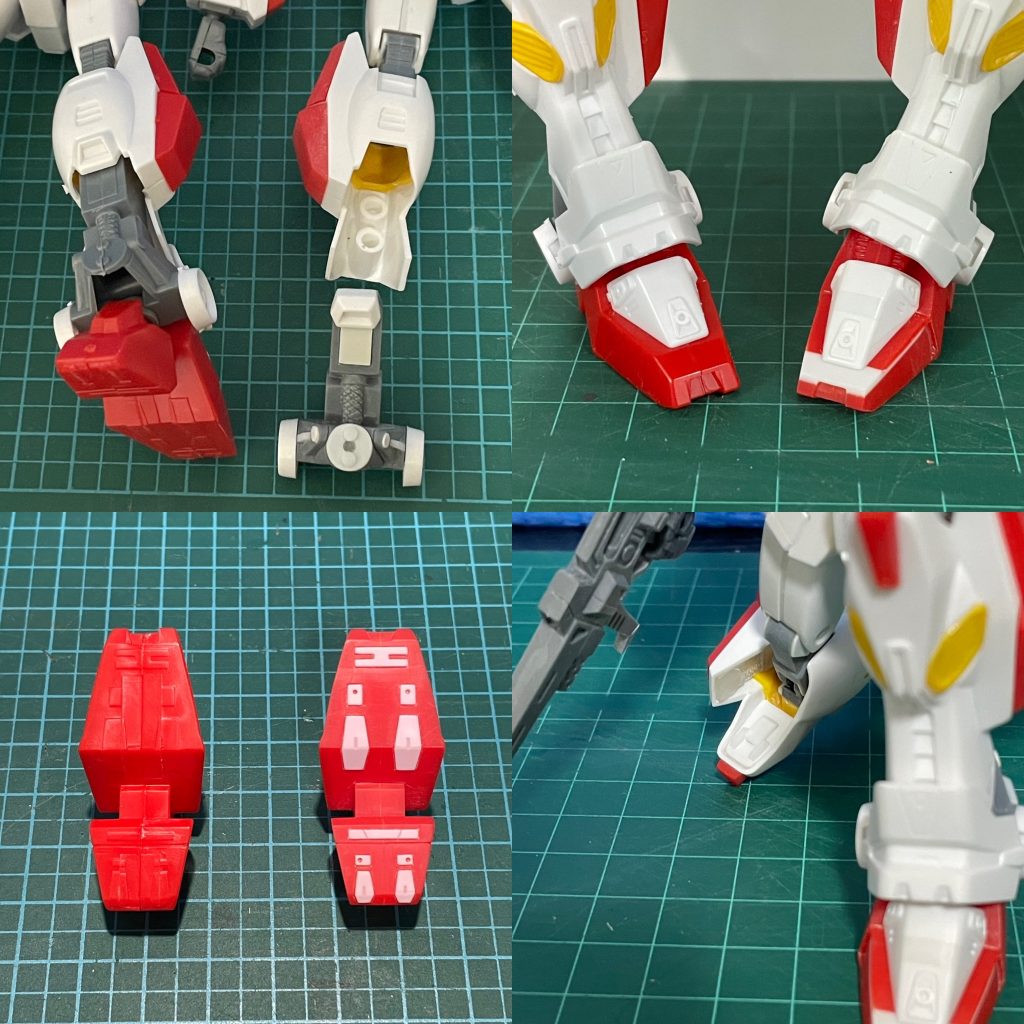 脚部ムーバブルフレームを後ハメ加工足の甲の形状変更足裏ディテールの再構築膝裏とハードポイント裏の新造