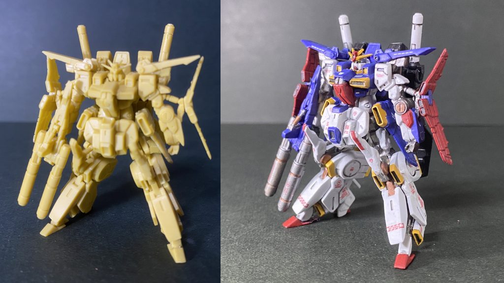 塗装前と塗装後アングル違くてすまん。。。「ウェザリングに逃げない」というテーマは達成できたと個人的にはと思います。ところどころパーツの塗り分けに雑さが残りますが、概ね満足できる出来になってよかったです。ガンダムアーティファクトかなり気に入ったので、これからもちょこちょこ作っていきたいと思います。最後までご覧いただきまして、ありがとうございました‼️