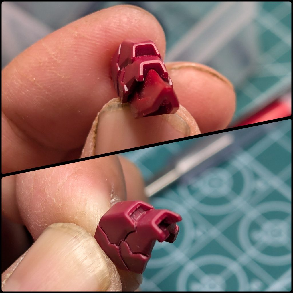 股部分のパーツなのですが、下から煽りで見た時、いまいちディテールか判りにくかったので、【穴】を作りました。