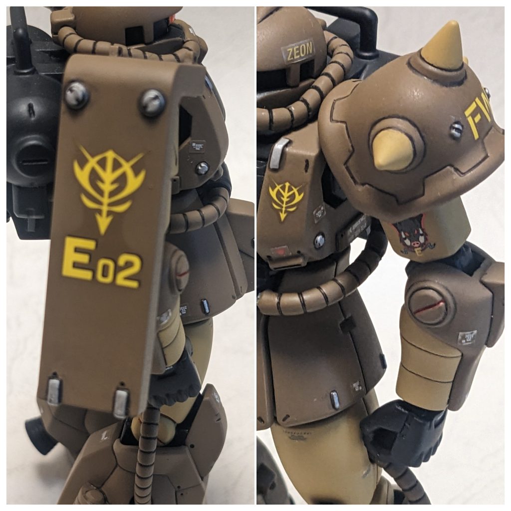 デカールは主にガンダムデカール110番のMSV汎用1を使いました。パーソナルマークを使うと完成度がぐっと上がりますね!