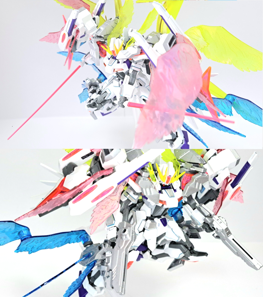 MODE:BLITZ(ブリッツモード)各クリアパーツから光の翼であるノヴァビームウイングやスターファンネルを展開することで推進力等の機能が向上する形態。電撃のような速度と破壊力からこの名となった。ノヴァビームウイング本機と吸収したビームを転換したエネルギーを光の翼として放出したもの。推進力等が向上し、翼で攻撃や防御が可能。これを展開している際、背部ブースターのウイングは閉じられる。 