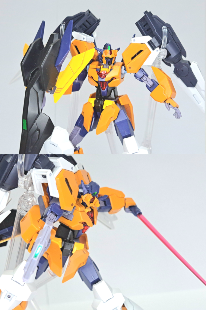 サタニクスガンダム(コアガンダムIIティターンズカラー)プラネッツシステムによってサポートメカ「サターンアーマー」と合体した重装格闘戦形態。モチーフとなった惑星は土星。「圧倒的なパワーを用いて相手を粉砕する」というコンセプトの元にビルドされており、元々はガンダム・フレーム機との戦闘を想定して用意された機体である。「サターンアーマー」には出力向上デバイスが組み込まれており、工具と重機をモチーフとした武装であらゆる箇所から重い一撃を与える。また、両踵部にはローラーユニットが備わっているため、重装機体でありながら地上での高速移動が可能只でさえポリキャップがくったくたなのに肩にアーマーのみならず武器付けたもんだからめちゃ肩下がるので後ろからスタンドで支えてます