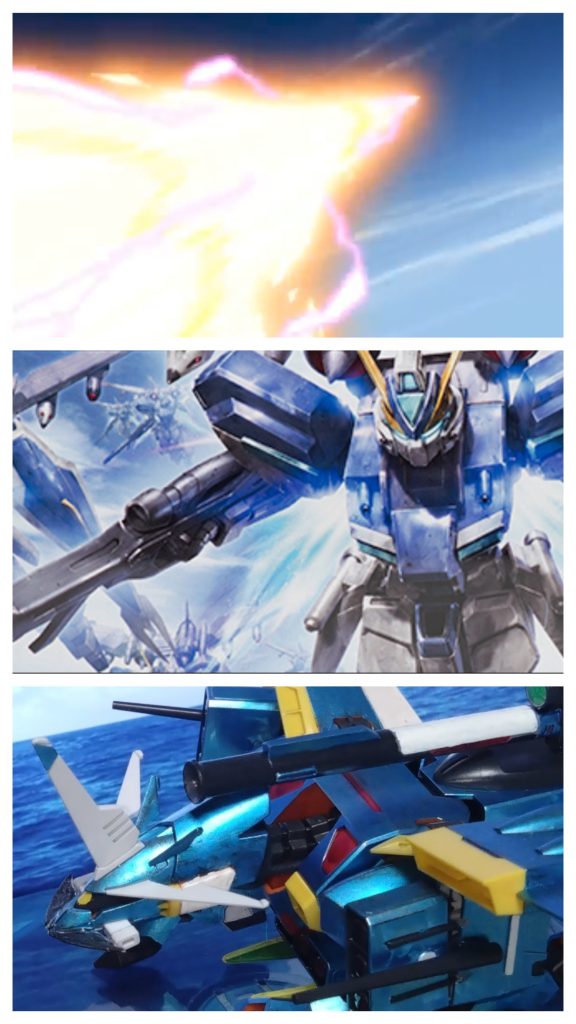 「バルトフェルド隊とは言っても、当時もメカニックだった人間だ。何で上はこんなオッサンにコイツの操縦を？」「この機体は元々、プラントに帰るであろう砂漠の虎に譲渡する機体だという噂です。検証次第では機体の疑問点などを改善し、完璧な機体に仕上がるかと…」「完璧な機体なんて、この世には存在しない。……前に、あの男にも言った言葉だ」「砂漠の虎ですか？」 アグゥを見ながら語るジャルドは昔、友人に話したのと同じことをメモリーにも話す。 「こういった機体を生み出したのは人間で、操縦するのも人間。完璧にしたつもりが、どこかで不具合が起きたり、運悪く敵の攻撃が当たったり……っていうこともある。つまり、どんな機械もその日の運次第ってことさ。戦うヤツらも皆そうさ」「運任せ…ですか？」「戦ってる連中はそんな気持ちで戦ってはいないんだが、結局は運なんだよ。運じゃなければ……運命かな？パイロットとその機体の…」 ジャルドは語り終えると、そのままパイロットスーツに着替えに向かって行った。話を聞いていたメモリーはこの時、『砂漠の虎は何て答えていたんだろう？』と考えてしまう。しかし、その答えは砂漠の虎本人とジャルドにしか分からないことなのは言うまでもないーーー    ーーーそして、いよいよ降下。 アグゥを載せたシャトルは地球・カーペンタリアへと降り立つ。アグゥには既にジャルドが搭乗しており、シャトルには操縦するパイロットとジナ、そしてメモリーが搭乗。 それに続き、エリッサのザフトレイも大気圏突入準備を終え次第、単機で降下する予定である。ザフトレイには重力下でのデータが無い為、共に地球に降りることとなった。 それはそうと、アグゥを載せたシャトルは先に大気圏を突入し、カーペンタリア基地へ………と思った瞬間！ 「３時の方向から高エネルギー帯！」 シャトルのパイロットが飛んでくるビームに気づき、すぐさま回避行動へ。しかし、ビームは翼に直撃。大気圏を突破したシャトルは軌道が大きく変わり、基地からかなり離れた海に向かっていた。 「あのビームは一体…！？」 メモリーは確認したくても、ビームを放った機体はおろか一時レーダーが使えなくなる事態に。その為、確認する術がなかった。 ちなみにこの時、別の世界のコピーされたMSと時空を超えてC.E.の歴史を守る者の戦いが繰り広げていた。イノベイター…いや、イノベイドと転生者の戦いが……。だが、この時は誰も気づかなかった。特に、この時のメモリーはまだーーー   『ーーー隊長さん、聞こえるか？アグゥを出させてくれ』 アグゥに乗ってるジャルドは降下中のシャトルから発進し、シャトルを軽くすることを提案。その提案にメモリーも賛成し、ジナはすぐさま指示を出した。 アグゥはシャトルから発進し、4足に取り付けられたホバーを使って何とか海の上に着地。アグゥは唯一、海で浅目のところへ移動して辺りの状況を確認。 そんな中、シャトルは直撃された翼から煙が出ていたが、海のど真ん中に不時着した際、海の水が消火代わりになったことで大事には至らなかった。 「カロウ、大丈夫か？」「はい、何とか……」「こっちも無事です」 ジナはカロウとパイロットの無事を確認。今の着地でなのか、シャトルは行動不能で動けず、更にレーダーも故障してしまっていた。 彼らのシャトルは今、カーペンタリア基地からだいぶ離れた海域にいた。ジナはすぐさま救難信号を出すよう指示を出すが、先にシャトルから脱出したアグゥのジャルドから通信が入る。 『聞こえるか？今、シャトルの後方にいるんだが…敵だ』 最悪なことに、敵が近くにいた。敵は連合の空母一隻で、MS・ウィンダム７機がシャトルに向かって発進したとのこと。 そんな連合軍だが、ジャルドのアグゥの存在に気づいていない様子。 『このままだとアンタらはお陀仏だ。ここはアグゥで戦う他ない』 「……分かりました、ここでアグゥの試験を開始します」「カロウ、何を勝手に？」「このシャトルには対MS用の武器がありません。唯一の対抗策はおやっさんのアグゥだけです」「そ、そうだが……」 これは試験というより実戦。このような状況にジナはメモリーの言葉が正しいと判断した。