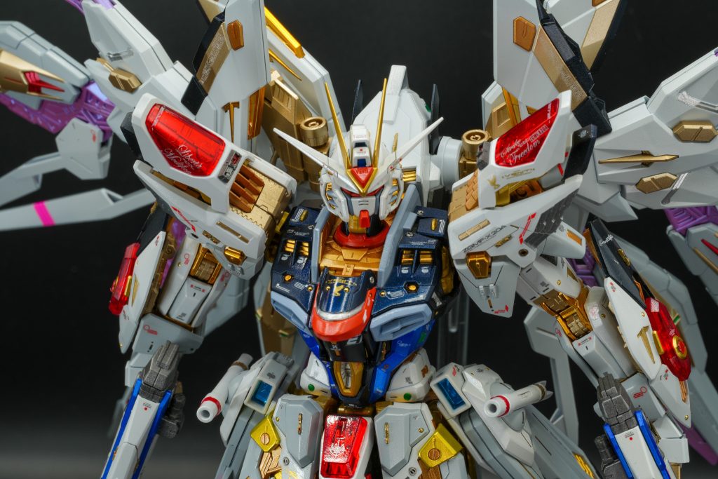 上半身アップ。キラキラでカッコ良い。金色のフレームは、黄土色みたいなフレームだけ塗り直したのですが、折れまくったので腰から下のフレームは未塗装です。